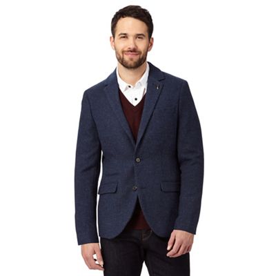 Big and tall navy wool blend single breasted blazer